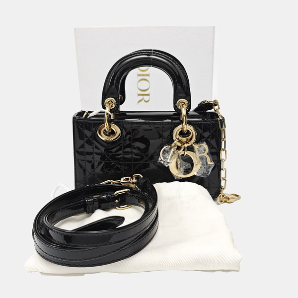 Lady Dior Super Mini Cannage Patent Leather Black
