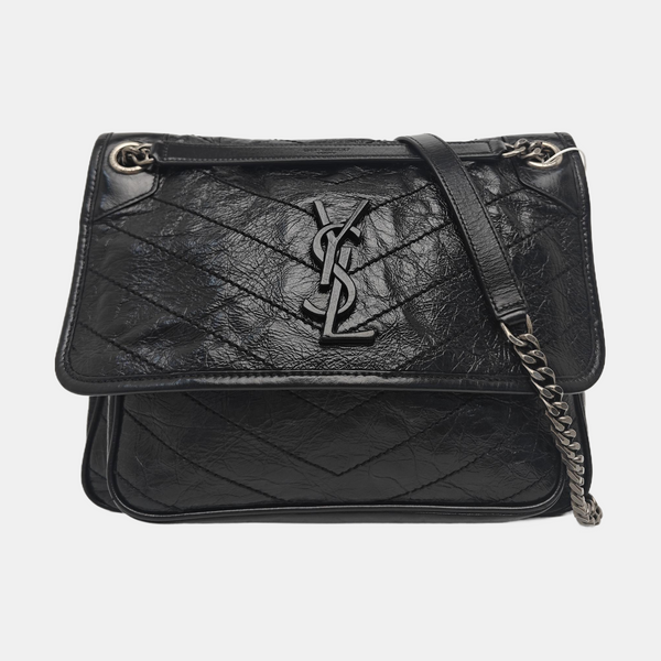 NIKI Medium Chevron Calfskin Black
