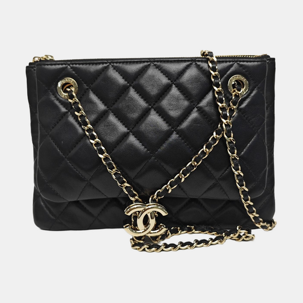 Quilted Lambskin Shoulder Bag Black