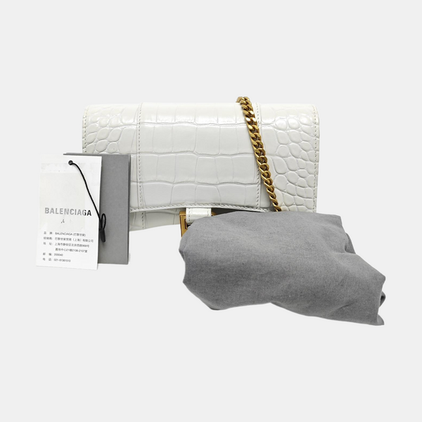 Hourglass Wallet On Chain Mini Calfskin White