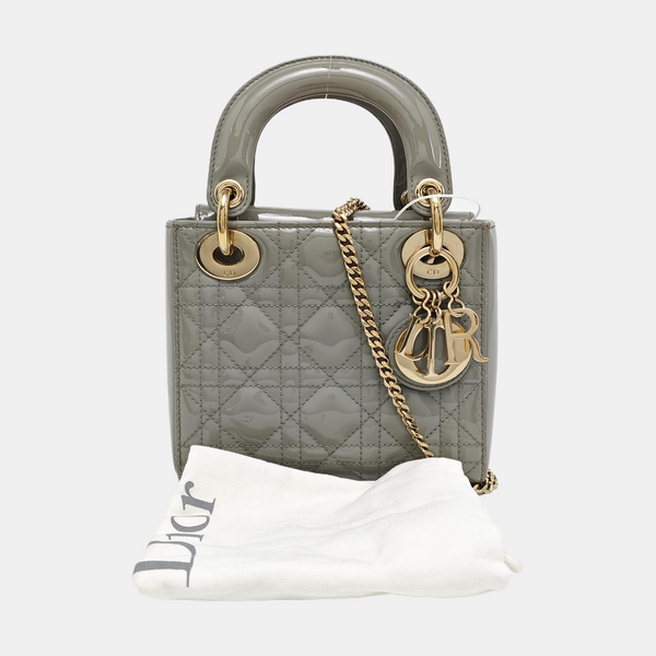 Lady Dior Mini Cannage Patent Leather Green