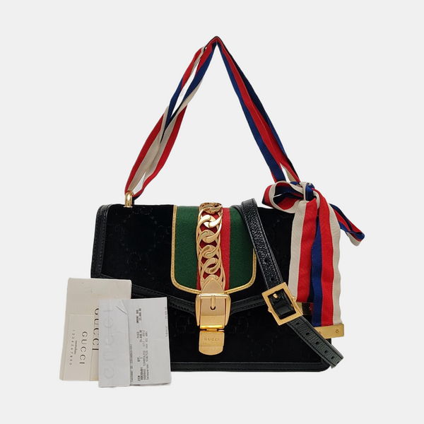 Sylvie Small Monogram Velvet Black