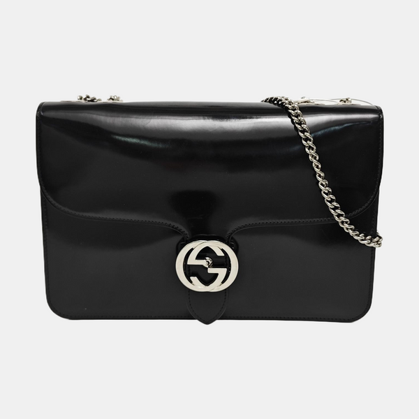 G entrelazada de charol negro grande