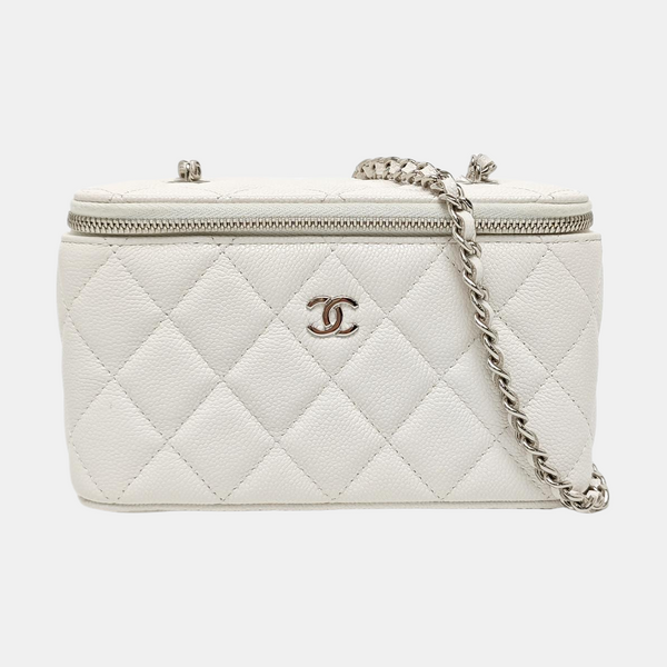 VANITY CASE Small Quilted Grained Calfskin White