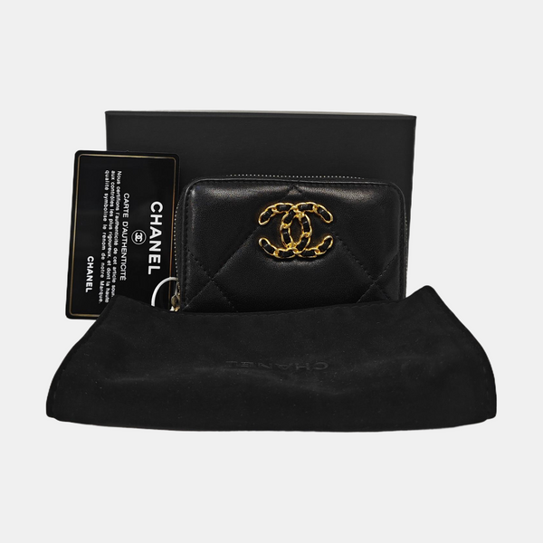 CHANEL 19 Small Quilted Lambskin Black Coin Purse