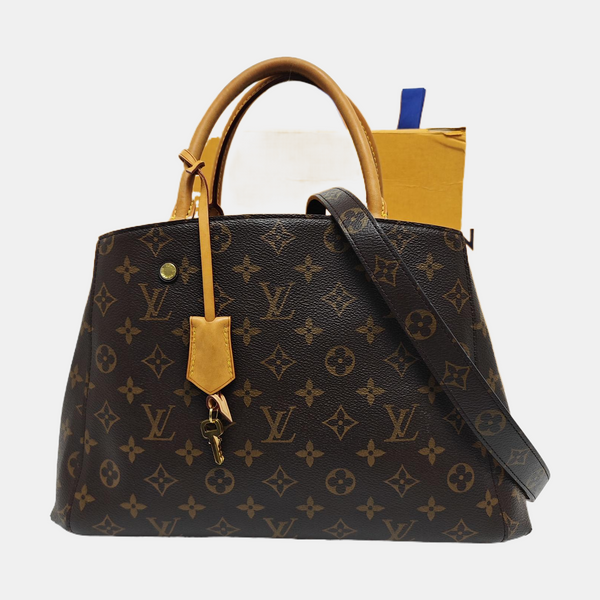 MONTAIGNE MM Monogram Coated Canvas Brown