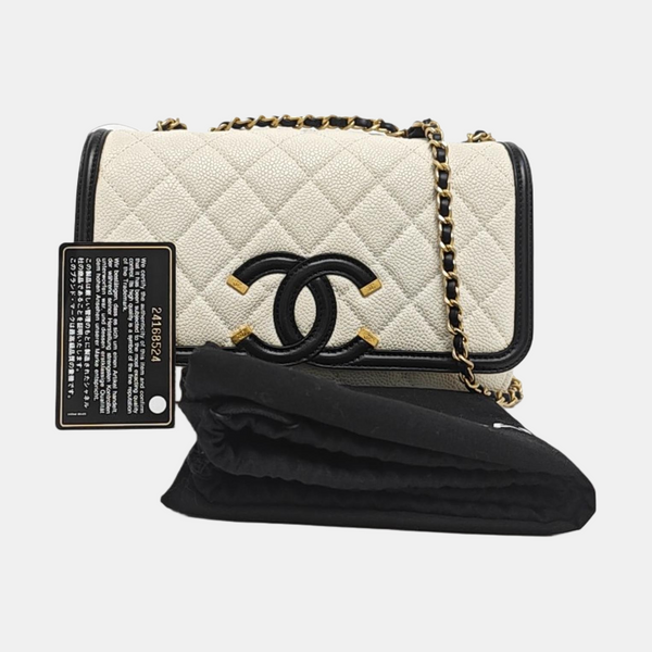 Authenticated pre-owned FILIGREE Quilted Grained Calfskin White - Crossbody Bag at Looply