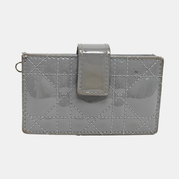 Lady Dior Cannage Patent Leather Blue Card Holder