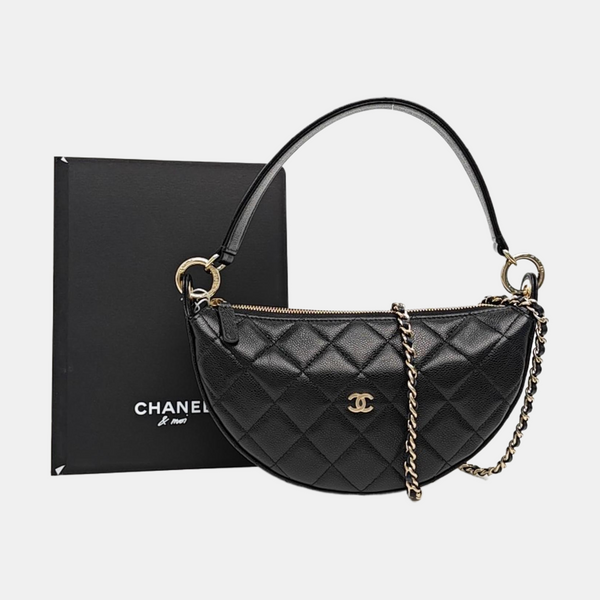 Quilted Grained Calfskin Shoulder Bag Black