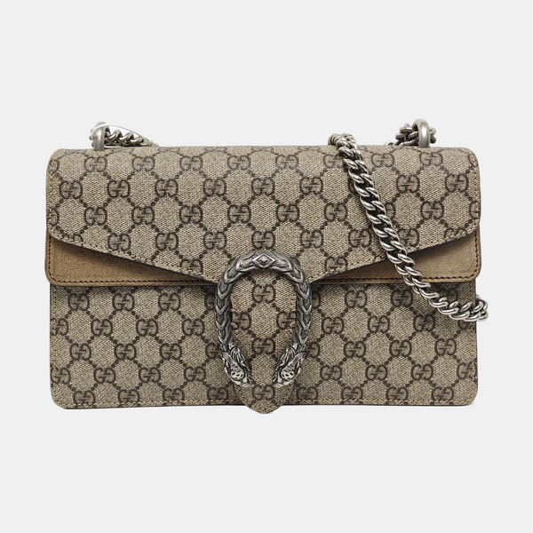 Dionysus Small Monogram Coated Canvas Beige