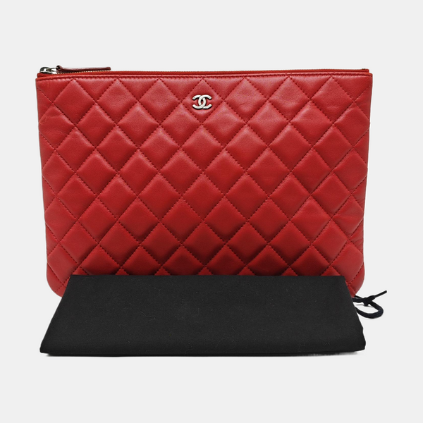 Quilted Lambskin Clutch Red