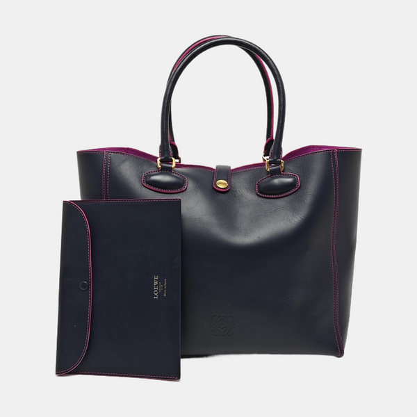 Leather Tote Bag Blue