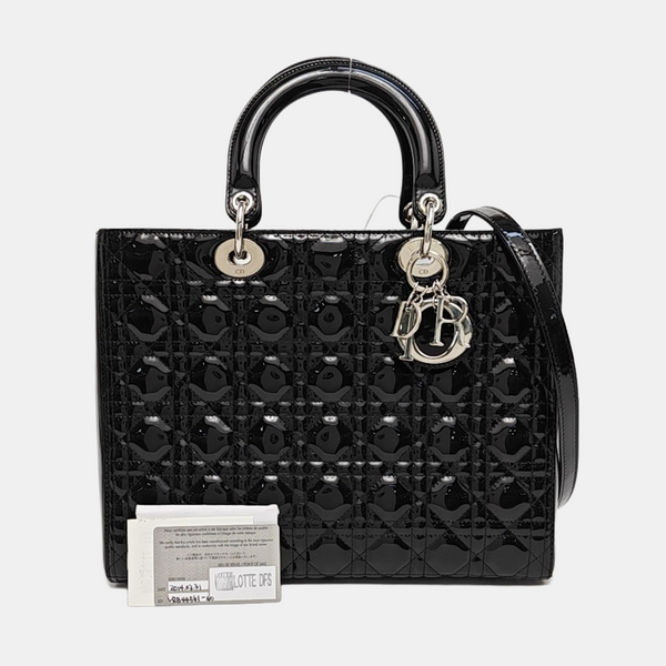 Lady Dior Large Cannage Patent Leather Black