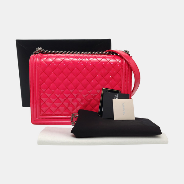 BOY CHANEL Maxi Quilted Patent Leather Red