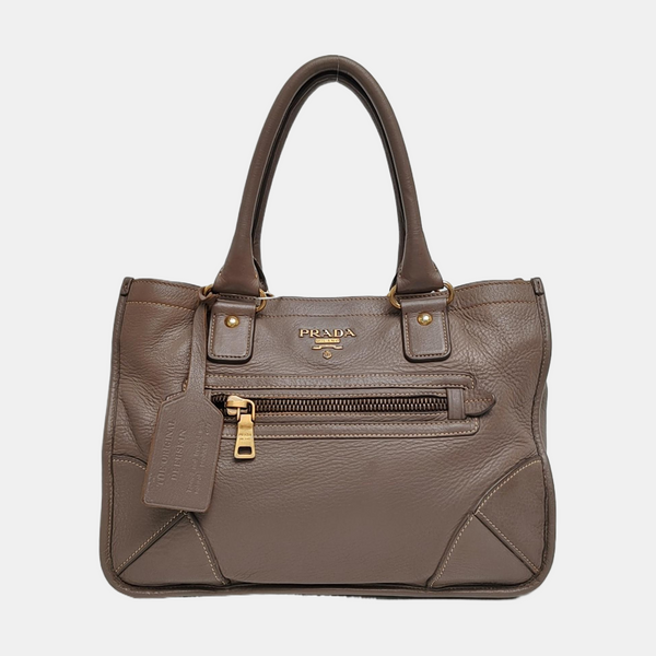 Teal Vitello Daino Front Zip Tote Calfskin Gray