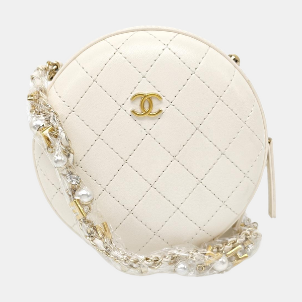 ROUND Quilted Lambskin White
