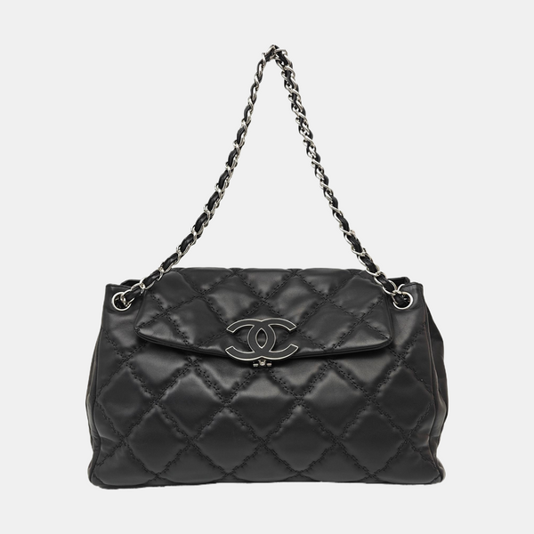 Quilted Calfskin Shoulder Bag Black