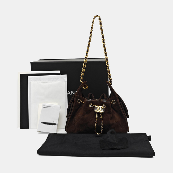 CHANEL 25 Quilted Suede Brown