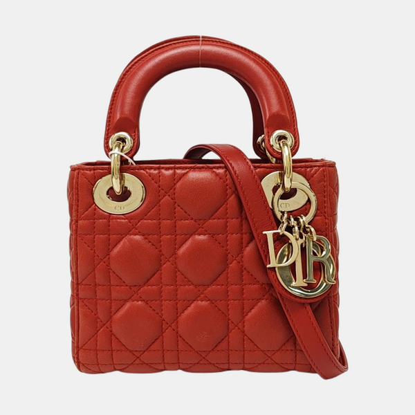 Lady Dior Mini Cannage Lambskin Red
