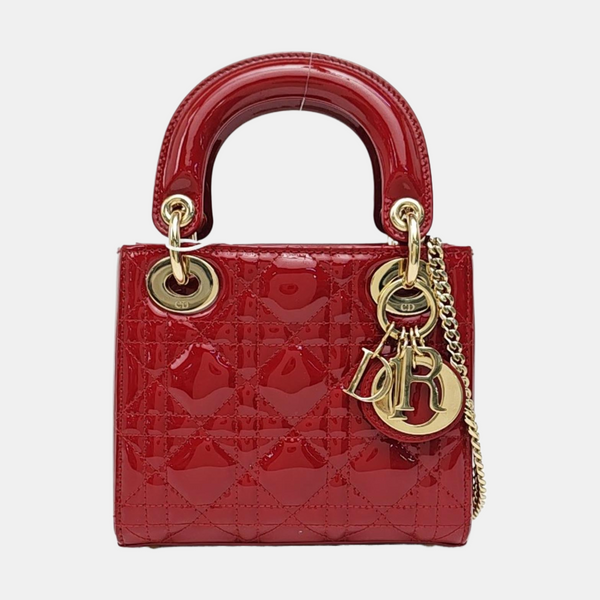 Lady Dior Mini Cannage Patent Leather Red