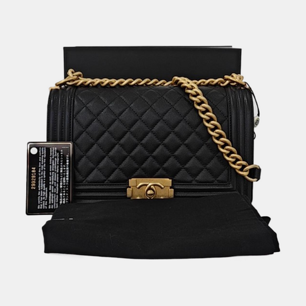 BOY CHANEL Medium Quilted Grained Calfskin Black