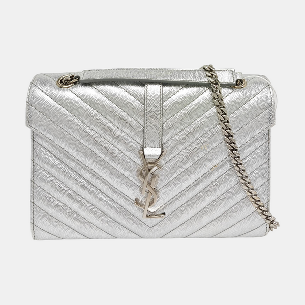 ENVELOPE Medium Chevron, Quilted Calfskin Silver