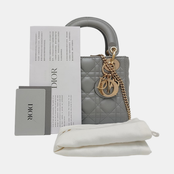 Lady Dior Mini Cannage Lambskin Gray