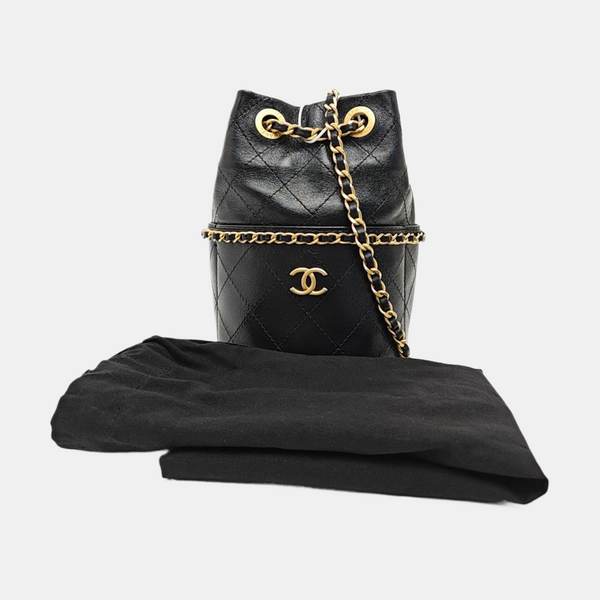 Quilted Calfskin Bucket Bag Black