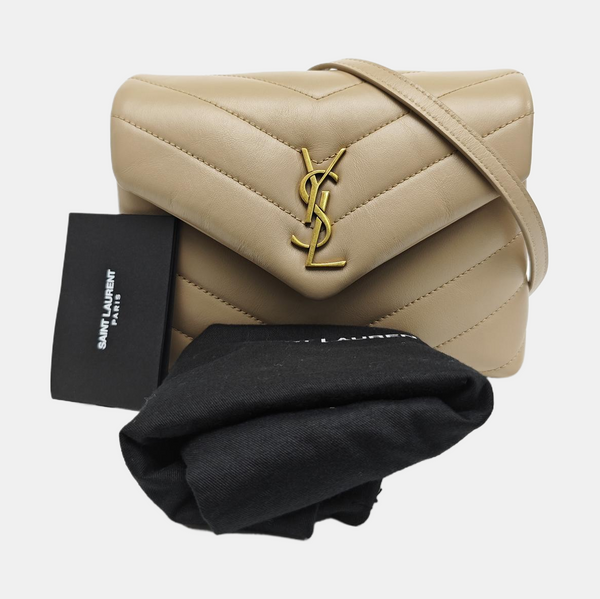 LOULOU Extra Small Chevron Calfskin Beige