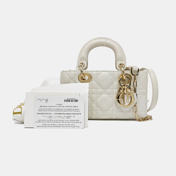 Lady D-Joy Super Mini Cannage Lambskin White