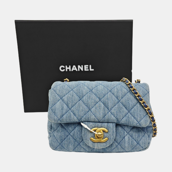 CLASSIC FLAP Mini Quilted Denim Blue