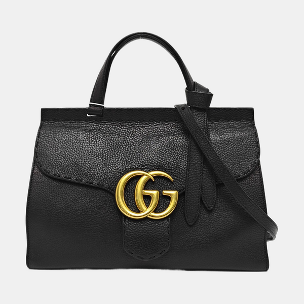 GG Marmont Top Handle Large Calfskin Black