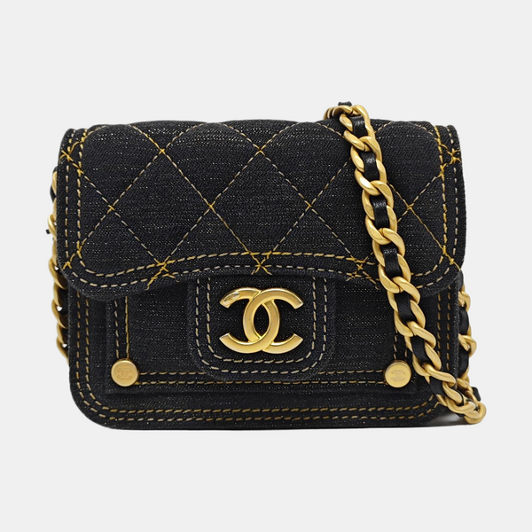 Authenticated pre-owned CLASSIC FLAP Quilted Denim Black - Shoulder Bag at Looply