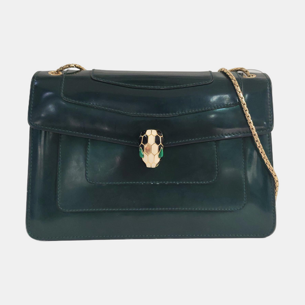 SERPENTI FOREVER Medium Quilted Patent Leather Green