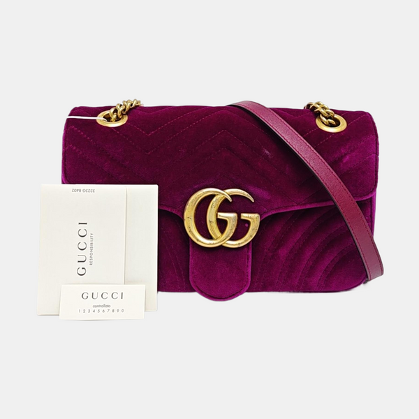 GG Marmont Medium Quilted Velvet Red