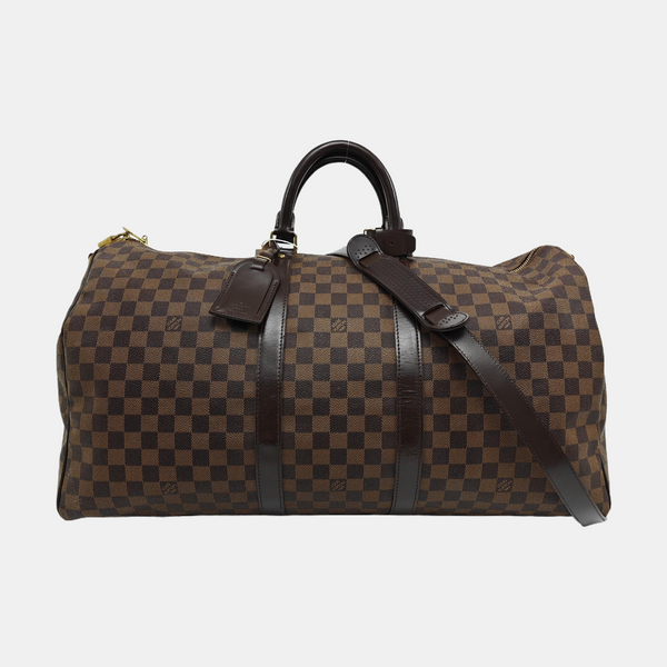 KEEPALL 55 Damier Ebene Coated Canvas Brown