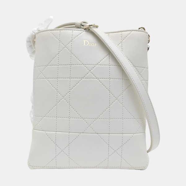 Cannage Lambskin Bucket Bag Small White