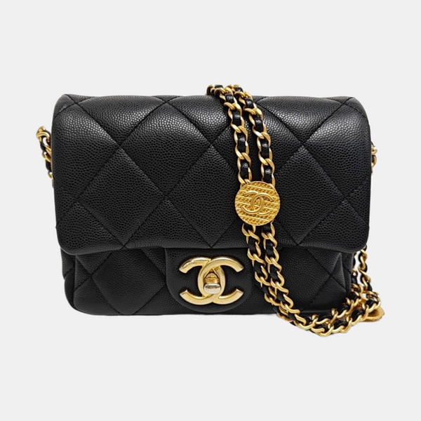 CLASSIC FLAP Mini Quilted Grained Calfskin Black
