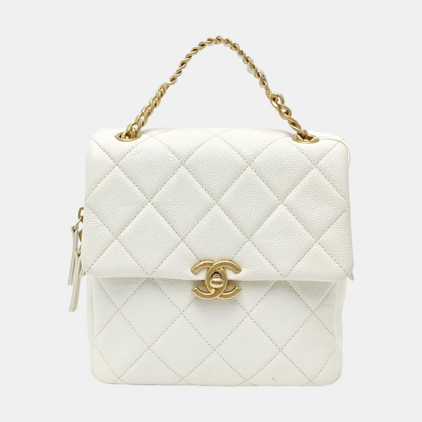 Quilted Grained Calfskin Backpack White