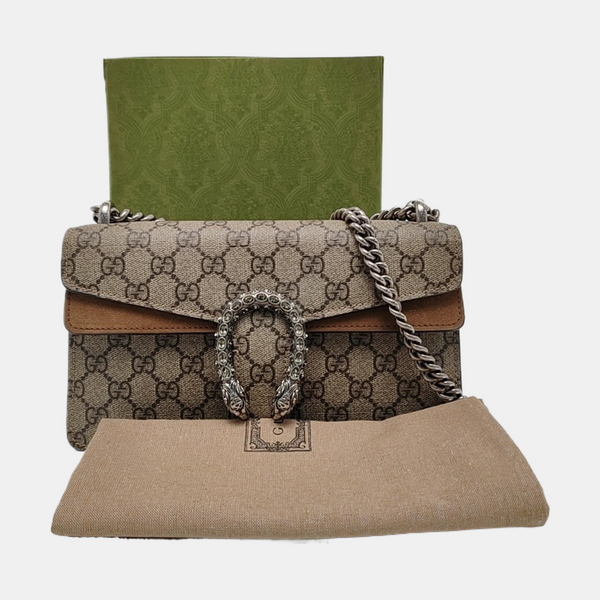 Dionysus Small Monogram Coated Canvas Beige