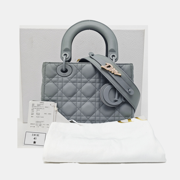 Lady Dior Small Cannage Lambskin Gray