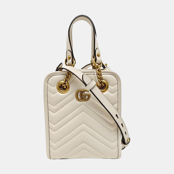 GG Marmont Mini Quilted Calfskin White