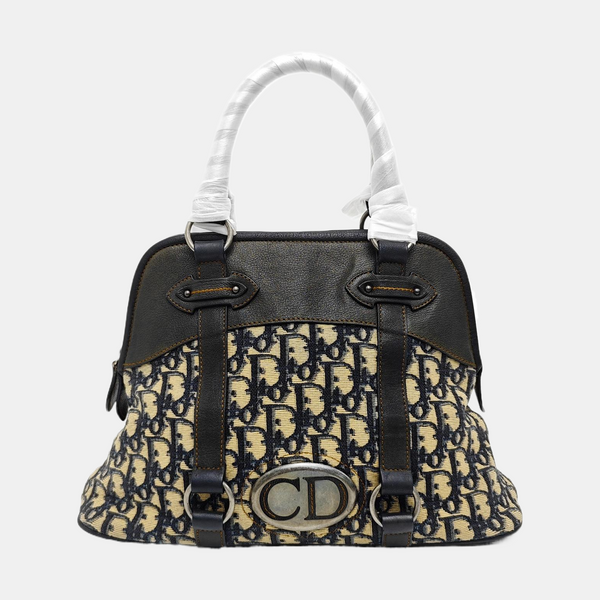Oblique Canvas Top Handle Bag Beige