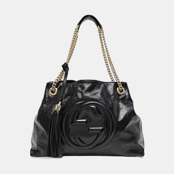 Soho Large Quilted Patent Leather Black