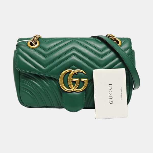 Authenticated pre-owned GG Marmont Medium Quilted Calfskin Green - Shoulder Bag at Looply