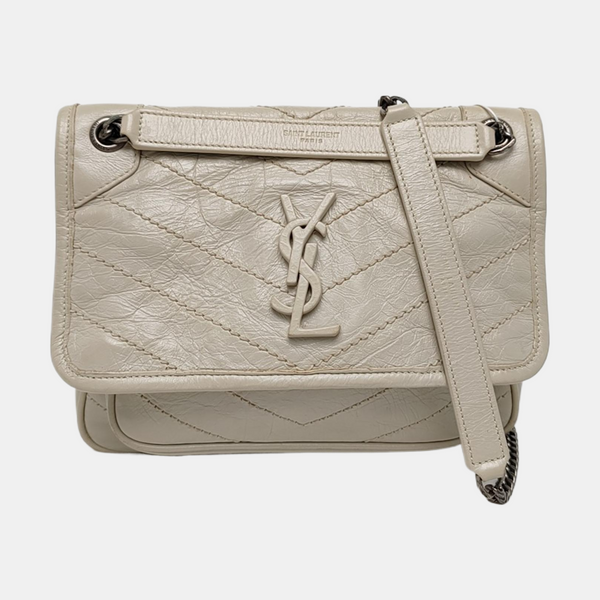 NIKI Small Chevron Calfskin White