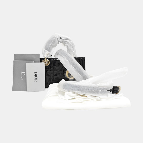 Lady Dior Super Mini Cannage Patent Leather Black