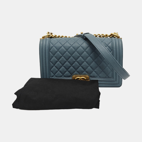 BOY CHANEL Medium Quilted Grained Calfskin Blue