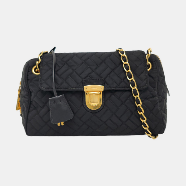 Quilted Nylon Shoulder Bag Black