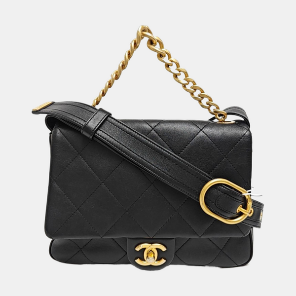 Quilted Lambskin Shoulder Bag Black